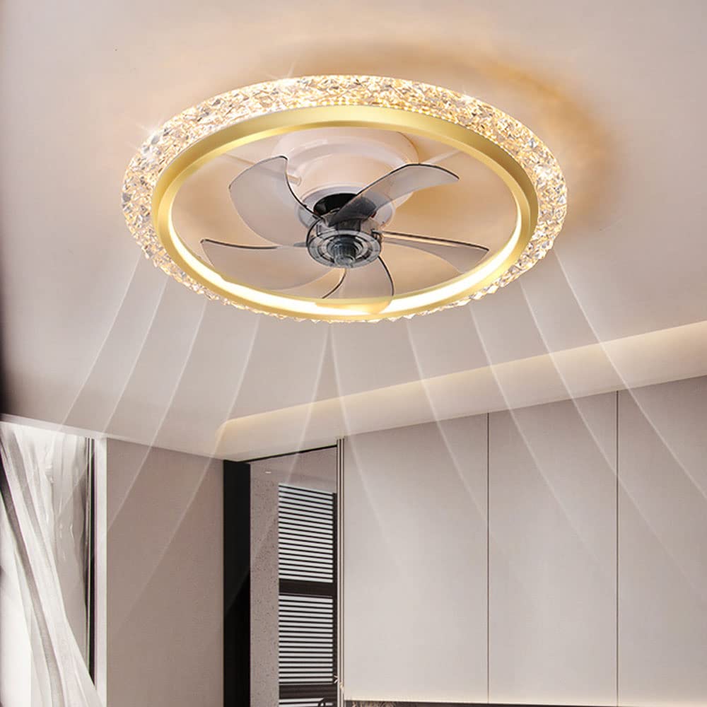 White/Black/Gold Copper Motor Light Fan Integrated Flush Mount Ceiling Lighting Fixture Led Ceiling Fan 3 Coltemperature Smart Remote Control Modern Ceiling Lamp for Living Room Bedroom/K/23