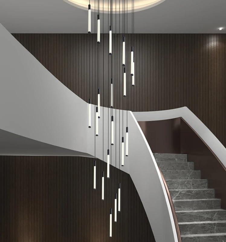 Modern Led Chandeliers Villa Stair Duplex Loft Pendent Light Long Chandelier Stairs Pendant(48 Heads,Neutral Light)