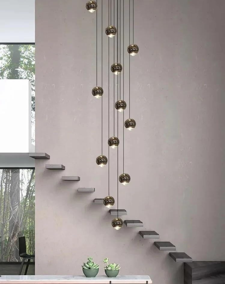 Nordic Minimalist Staircase Lighting Chandelier Living Room Suspended Ceiling Lamp Loft Circular Pendant Light(35 Heads,Neutral Light)