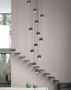 Nordic Minimalist Staircase Lighting Chandelier Living Room Suspended Ceiling Lamp Loft Circular Pendant Light(25 Heads,White Light)