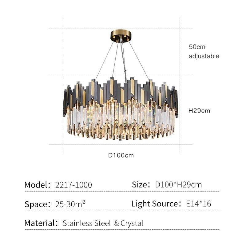 Modern Luxury LED Crystal Chandelier Remote Control Living Room Bedroom Kitchen Nordic Lighting Gloss(Dia100CM)
