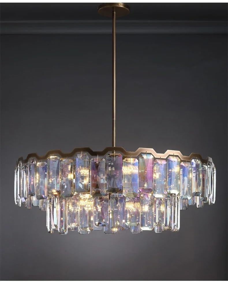 Chandelier Italian Luxury Colored Crystal LED Pendant Lamp Round Design Chandeliers for Living Dining Room Foyer Bedroom Art Lighting Decor(L150cm,Warm_Chrome)