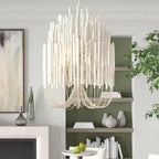 Chandelier, Dense Creative Bohemian Style Wood Art Chandelier Restaurant Lighting Design Model Room Clothing Store Soft Decoration(Neutral Light,White_D70XH80CM)