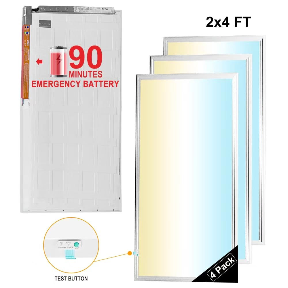 2x4 FT LED Flat Panel Light with Emergency Battery Backup, 4PK