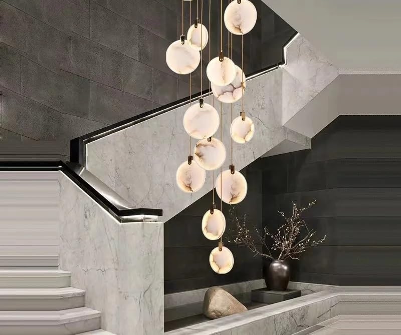 Attic Lobby Lighting Luxury Living Room Staircase Marble Pendant Lamp Home Decor Ceiling Chandelier Nordic LED(21 Light,Neutral Light)
