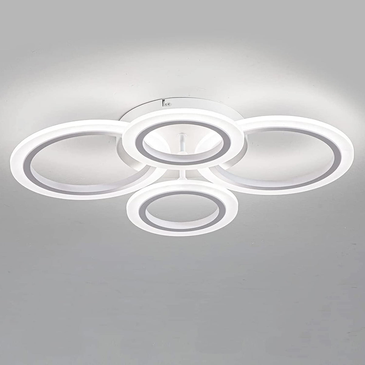 1pc 8 Rings Large Modern LED Ceiling Light with Remote Control with 3pc Small White 4 Rings Ceiling Light Fixture, 3000-6000K Color Temperature Adjustable and Brightness Dimmable