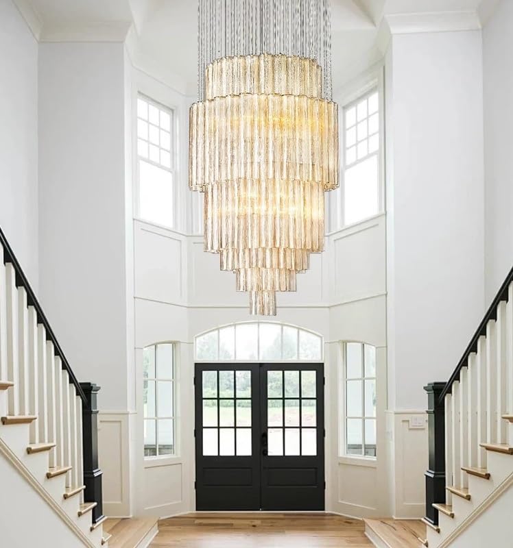 Ceiling Pendant Light, Villa Duplex Loft Large Glass Tube Chandeliers Decoration Foyer Two-Story Room Big Hanging Lamp Luxury Lamps(Dimmable,60x100cm)