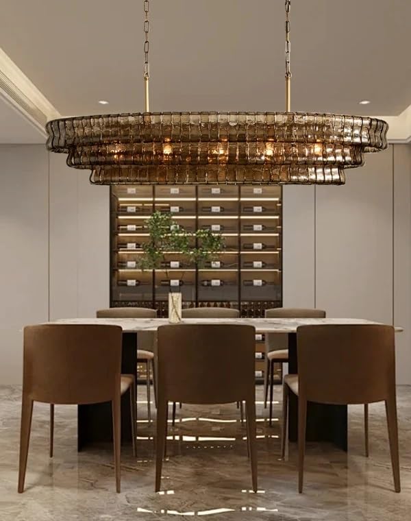 Chandelier, Classic Long Large Glass Chandelier Lighting Home Decoration Living Room Lustres(Dimmable,L140cm)