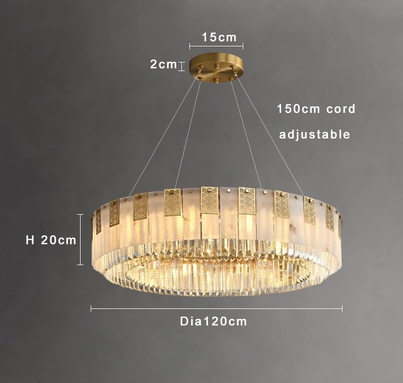 Chandelier, Classic Rectangle Marble Crystal Pendant Lights Luxury Traditional Brass Stone Hanging Lamp for Dining Table Decor Lamparas(Dia120cm,Dimming)
