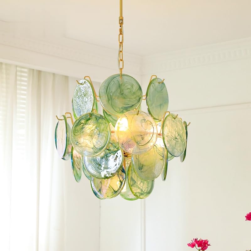 Modern Light Luxury Cloud Glass Chandelier V-intage French Bedroom Dining Room Cloakroom Art Lighting(Red D80cm,Neutral Light)