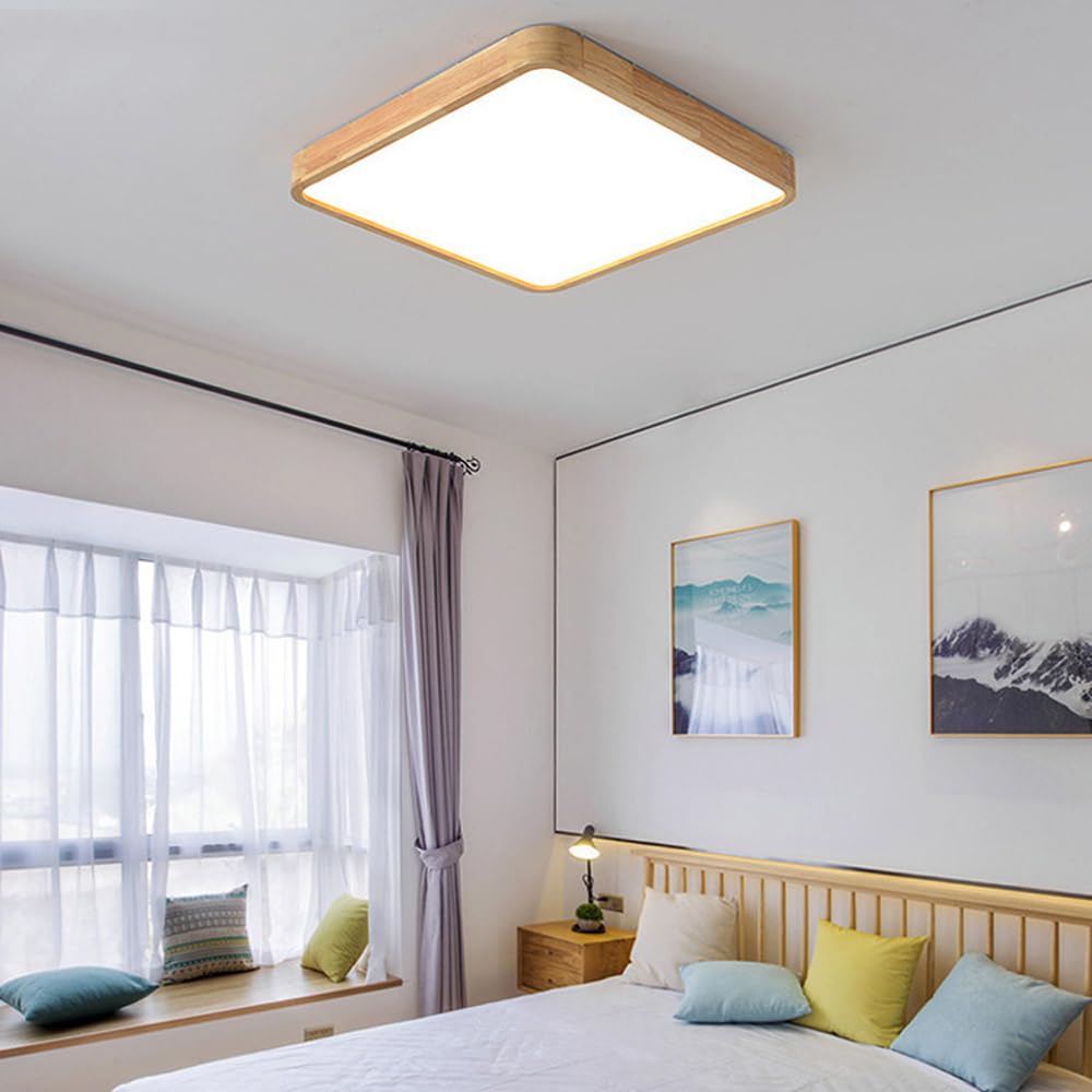 Ultra-thin Solid Wood Ceiling Lamp, LED Smart Master Bedroom Ceiling Lights, 3000-6000K Dimmable Lighting Fixture, Modern Nordic Living Room Balcony Close To Ceiling Light, For Office, Hallw