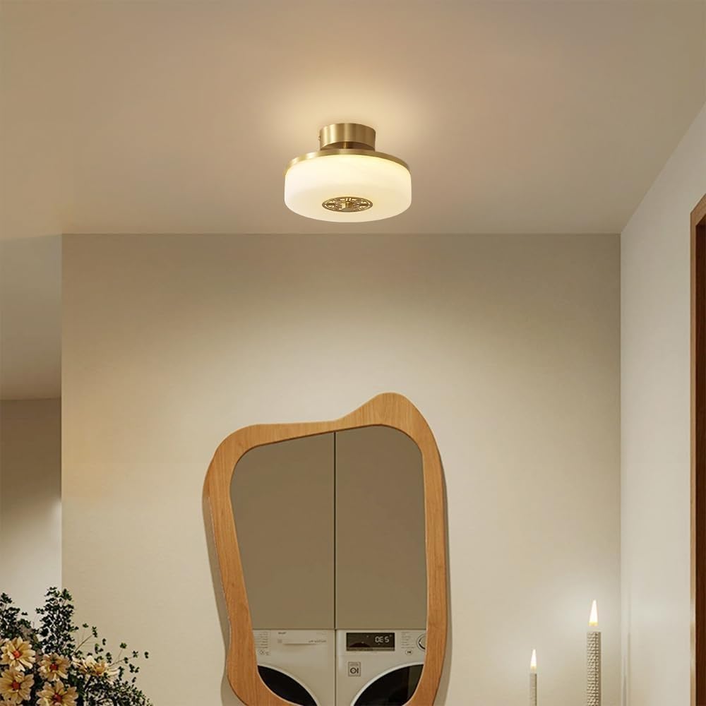 All Copper Glass Semi-recessed Ceiling Light Italian Interior Decoration Simple Lamps LED Three-Color Dimming Close to Lights for Kitchen Island Bedroom Living Room Coffee