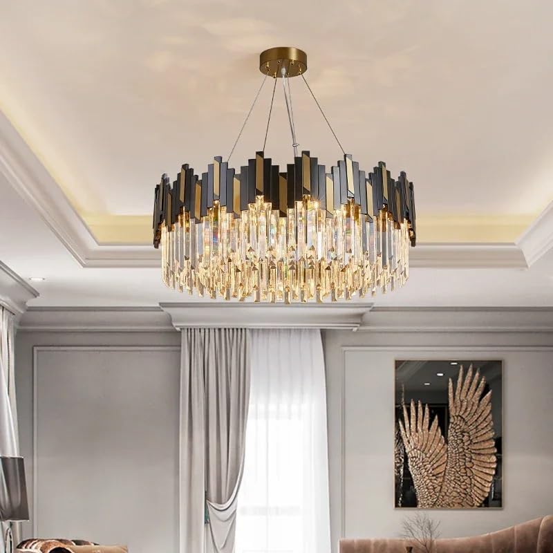 Modern Luxury LED Crystal Chandelier Remote Control Living Room Bedroom Kitchen Nordic Lighting Gloss(Dia100CM)