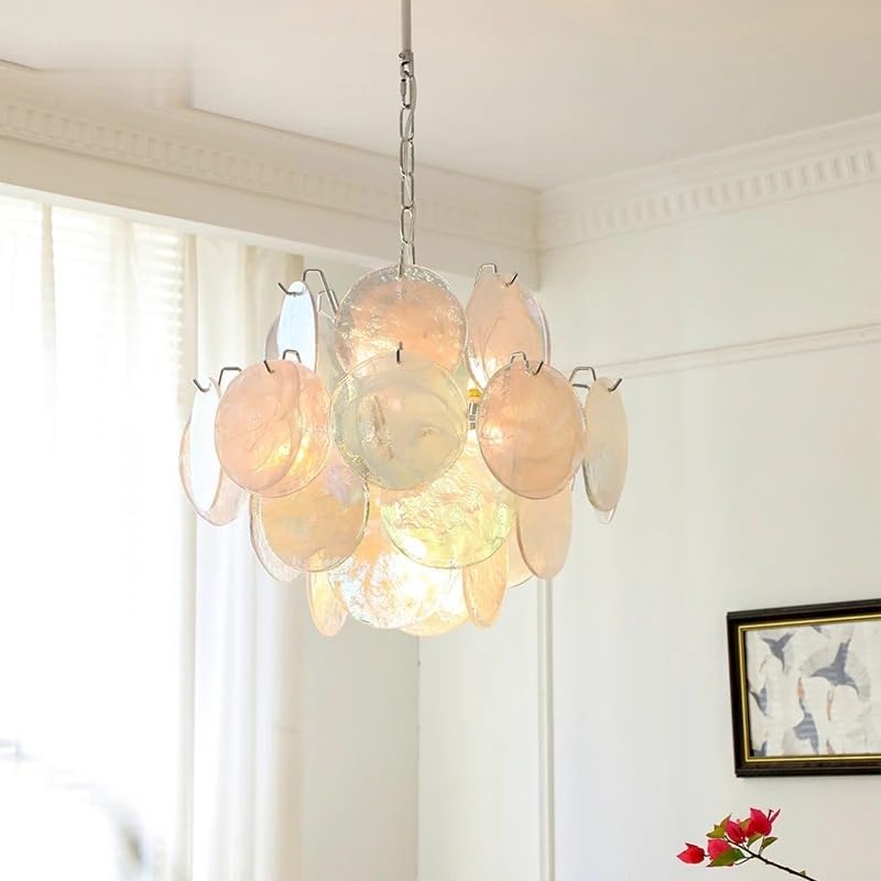 Modern Light Luxury Cloud Glass Chandelier V-intage French Bedroom Dining Room Cloakroom Art Lighting(Red D80cm,Neutral Light)