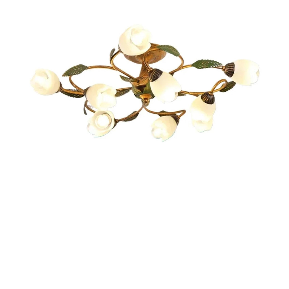 Vintage Flush Mount Ceiling Light Glass Shade Chandelier Antique Iron Metal Fixture,Practical