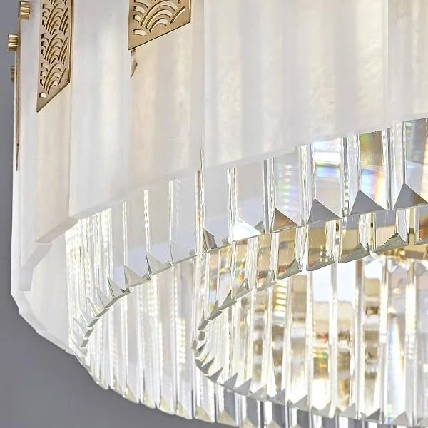 Chandelier, Classic Rectangle Marble Crystal Pendant Lights Luxury Traditional Brass Stone Hanging Lamp for Dining Table Decor Lamparas(Dia120cm,Dimming)