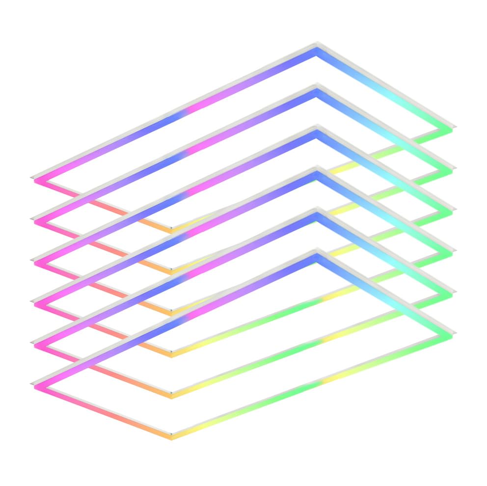 2x4 FT RGB Multicolor Edge-Lit Frame LED Panel Lights Remote & App Controlled 60W 6600lm Color Changing LED Panel Light Smart 2.4G+Bluetooth Drop Ceiling Light with (6 Pack)