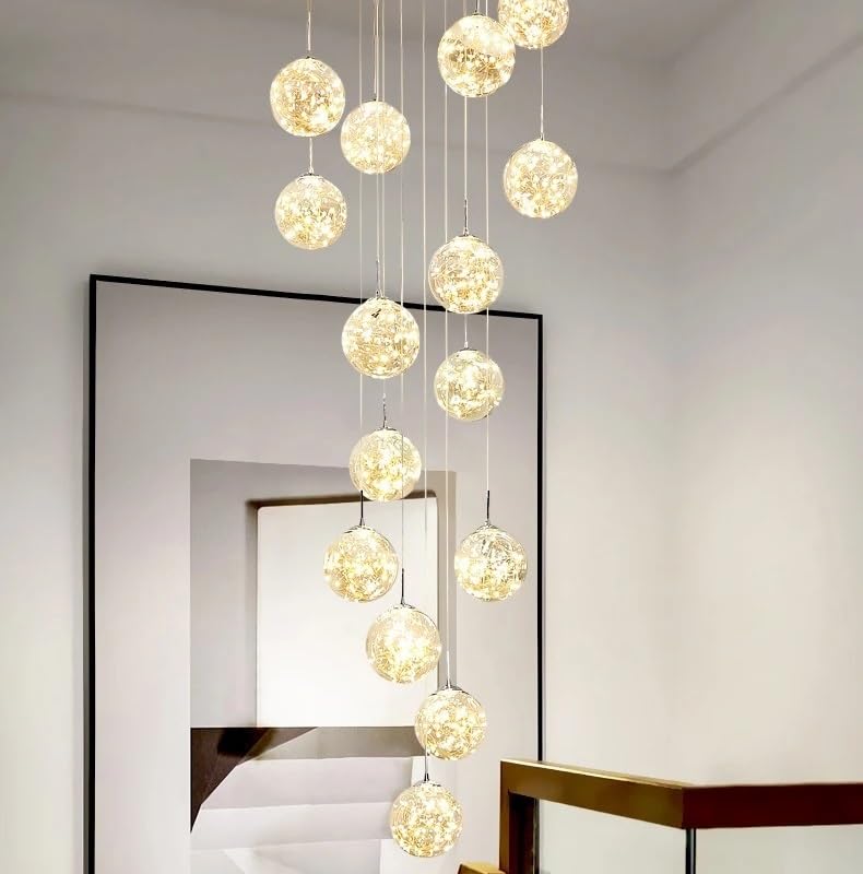 Modern Spiral Stair LED Chandelier Lustre Living Room Duplex Building Loft Pendant Lamps Nordic Home Decor Dining Lighting(45 Heads,Warm White)