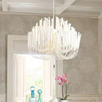 Chandelier, Dense Creative Bohemian Style Wood Art Chandelier Restaurant Lighting Design Model Room Clothing Store Soft Decoration(Neutral Light,White_D70XH80CM)