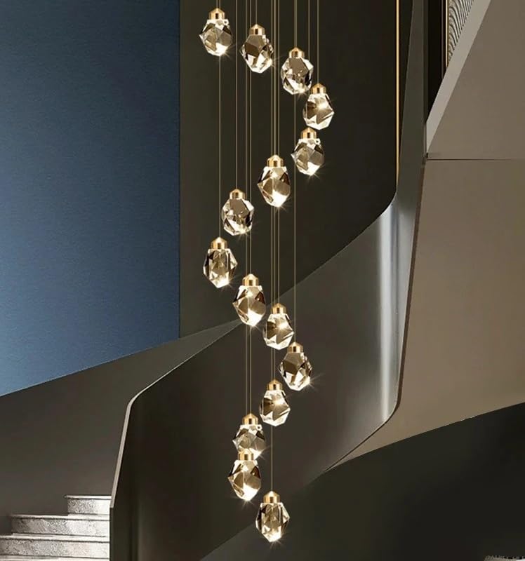 Nordic Crystal Chandelier Living Room Villa Ceiling Chandeliers Duplex Loft Hanging Lamps Stairscase Suspended Pendant(24 Heads,Warm Light)