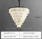 Nordic Postmodern Minimalist Living Room Aisle Brass Marble Chandelier Retro Personality Bedroom Study Alabaster Pendant Light(48lights D110 H100cm)