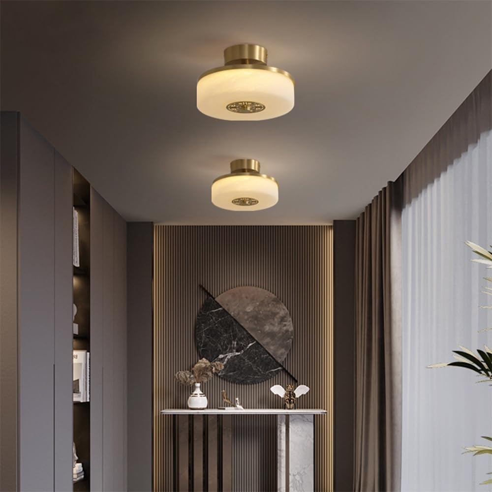 All Copper Glass Semi-recessed Ceiling Light Italian Interior Decoration Simple Lamps LED Three-Color Dimming Close to Lights for Kitchen Island Bedroom Living Room Coffee