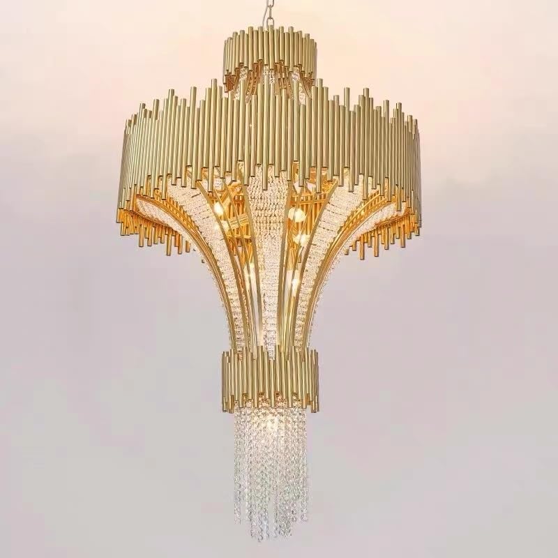 Chandelier, Duplex Building Villa Deluxe Crystal Chandelier Stair Hotel Lobby Project LED Penthouse for Living Room(Natural Light,D60xH120CM)