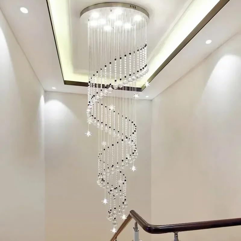 Ceiling Pendant Light, Crystal Ball Pendant Light Spiral Staircase Ceiling Chandeliers Modern Home LED Lighting Fixture Luxury Hanging Lamp(3-Color,Dia80xH250cm)