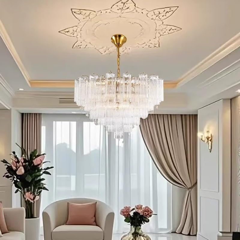 Chandelier, Dining Living Room Bedroom French Glass Tube Hanging Chandelier Ceiling Pendant Lights Round(White,3 Color_D100CM)