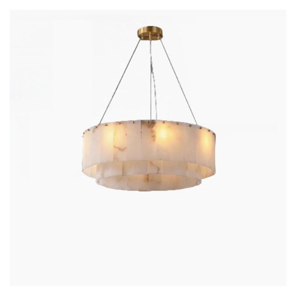 Round Drum Natural Alabaster Chandelier, Modern Marble Shade Pendant Light