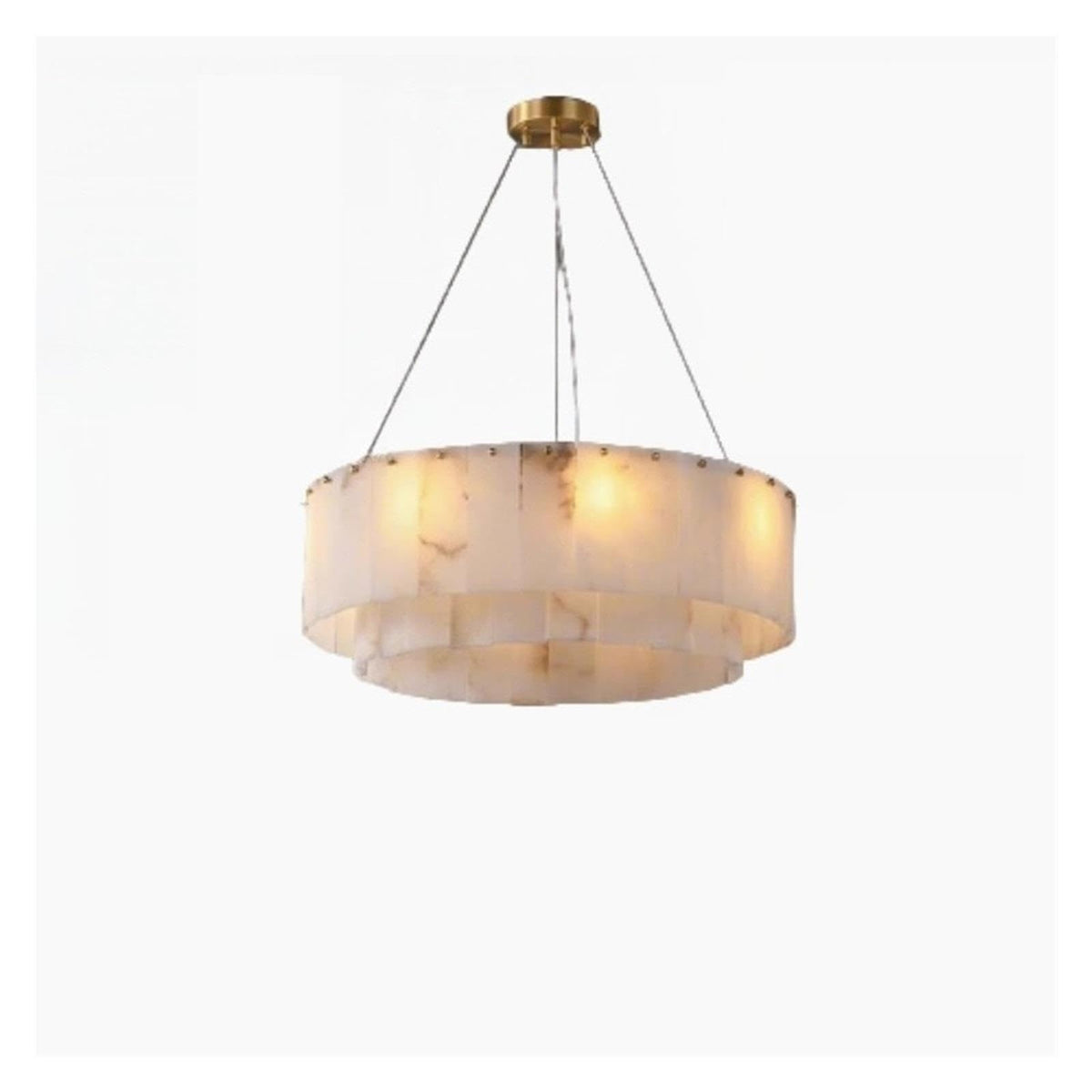 Round Drum Natural Alabaster Chandelier, Modern Marble Shade Pendant Light