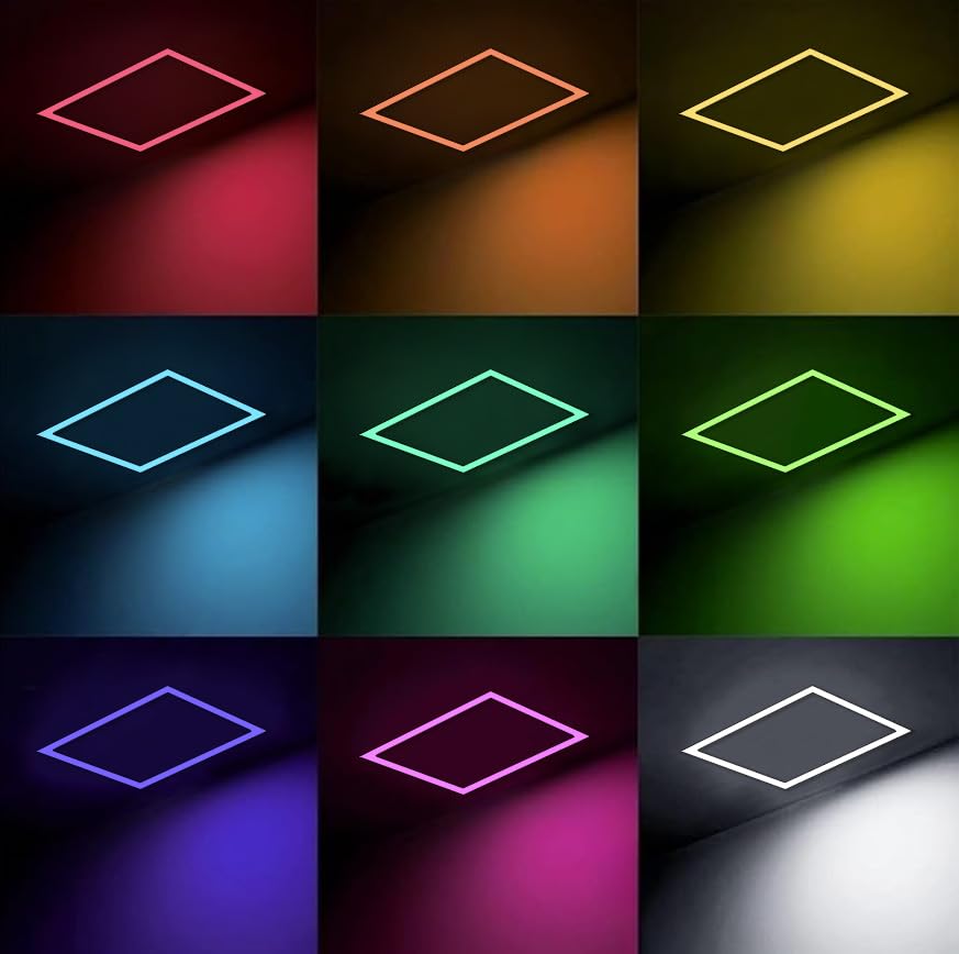 2x2 FT RGB Multicolor Edge-Lit Frame LED Panel Lights Remote & App Controlled 40W 4400lm Color Changing LED Panel Light Smart 2.4G+Bluetooth Drop Ceiling Light with (6 Pack)