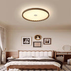 Wrought Iron Round Living Room Acrylic Ceiling Lamps American Retro Bedroom Pleated Light LED Three-Color Dimmable Close to Lights for Study Restaurant Office