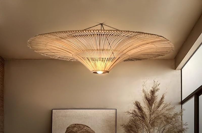 Pendant Lamp Living Room Ceiling Hanging Bedroom Restaurant Rattan Chandelier(D150CM,Warm Light)