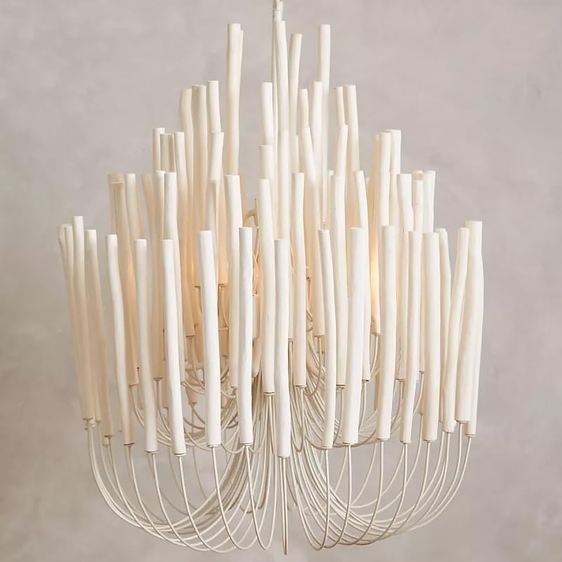 Chandelier, Dense Creative Bohemian Style Wood Art Chandelier Restaurant Lighting Design Model Room Clothing Store Soft Decoration(Warm White,White_D70XH80CM)