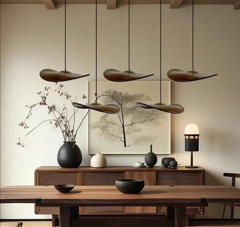 Antique Wooden Pendent Lamp Empty Leaf Chandelier for Restaurant Study Living Room Zen Tea Villa Staircase Decor Light(A Deep Color 16 Heads)