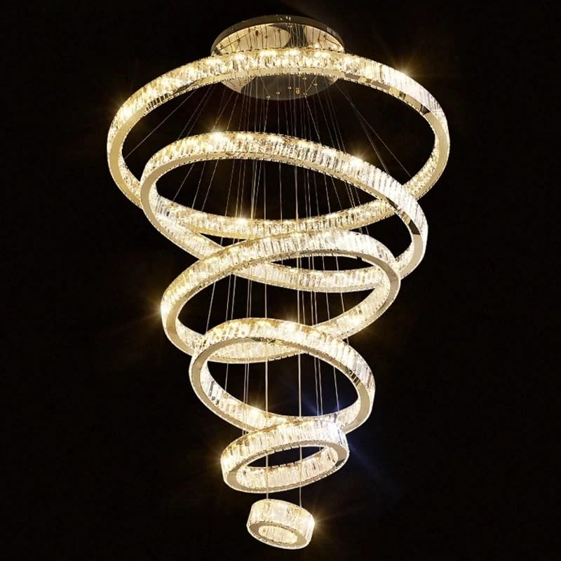 Chandelier Light, European Style Modern Crystal LED Chandelier Hanging Living Room Lighting Staircase Hall Lamps for(7 laps D140cm)