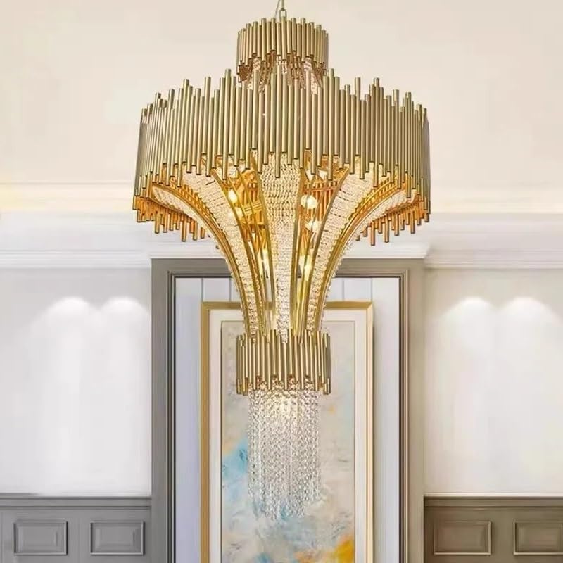 Chandelier, Duplex Building Villa Deluxe Crystal Chandelier Stair Hotel Lobby Project LED Penthouse for Living Room(Natural Light,D60xH120CM)