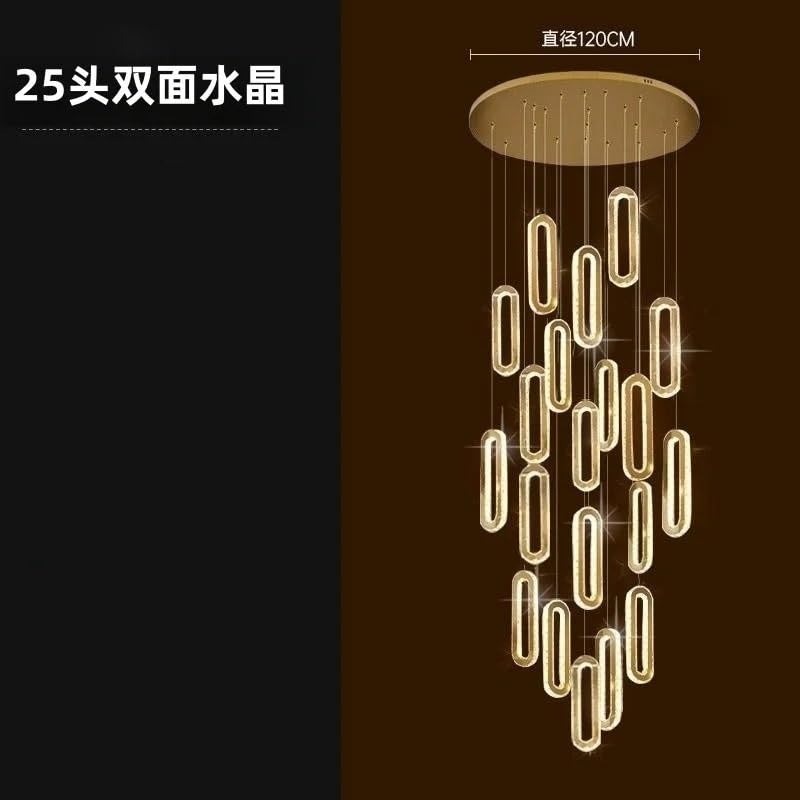 Chandelier, Light Luxury Crystal Duplex Living Room Staircase Pendant Lamp Villa Modern LOFT Dining Line Hanging(White Light,D120CM-25heads)