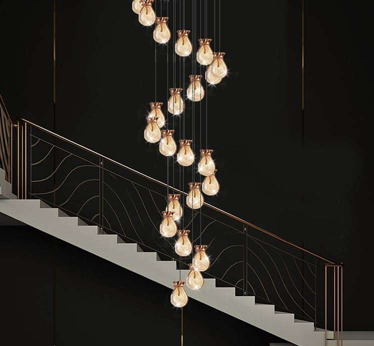 Modern Ceiling Chandeliers Lighting Suspension Design Led Light Fixture Fortune Bag Shaped Loft Chandelier for Indoor Stair(25 Heads,Warm Light)