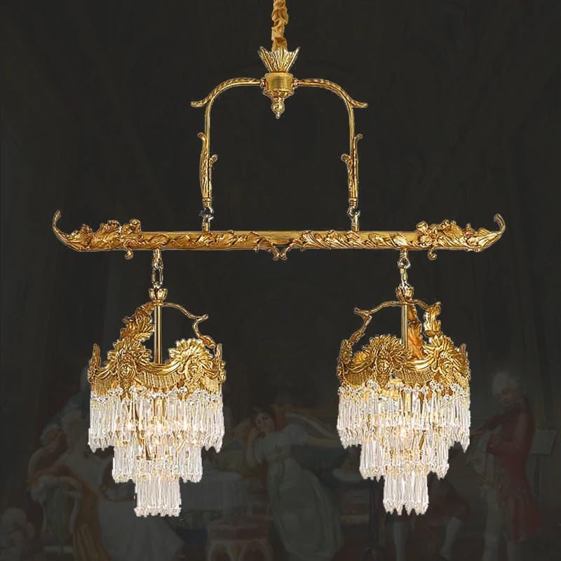 Chandelier, European Luxury Brass Restaurant Chandelier French Classical Retro Bedroom Foyer Crystal Pendant Light(9 Lights D140 H80cm,3-Color Light)
