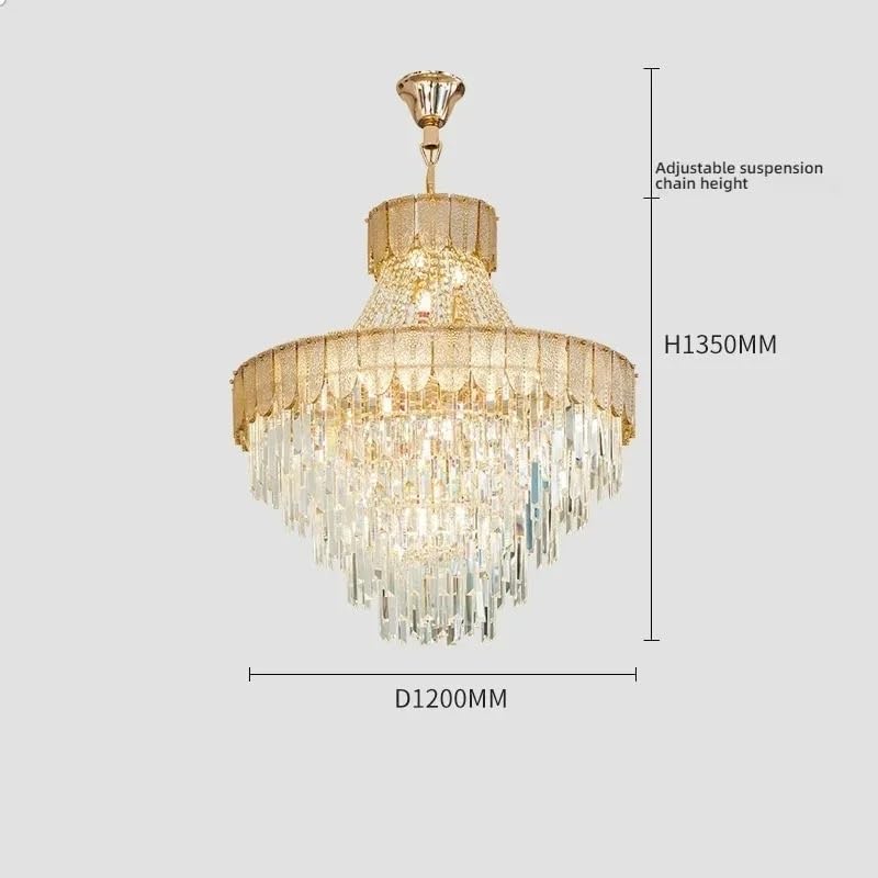 Chandelier Light, Duplex Building Light Luxury Crystal Chandelier Luxurious Atmosphere High-End Modern Living Room Main Villa Fixtures(Neutral Light,Smoke Grey 150CM)