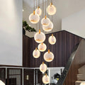 Modern Long Pendant Lights Luxury Staircase Marble Crystal Hanging Lamp Living Room Decoration Stone Led Villa Lighting Fixture(Warm White,Dia70cm-15 Lights)