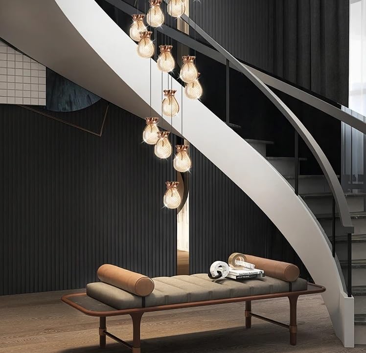 Modern Ceiling Chandeliers Lighting Suspension Design Led Light Fixture Fortune Bag Shaped Loft Chandelier for Indoor Stair(25 Heads,Warm Light)