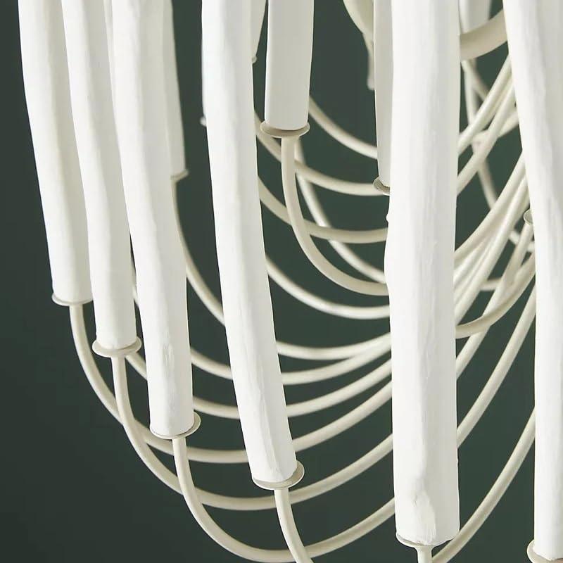 Chandelier, Dense Creative Bohemian Style Wood Art Chandelier Restaurant Lighting Design Model Room Clothing Store Soft Decoration(Neutral Light,White_D70XH80CM)