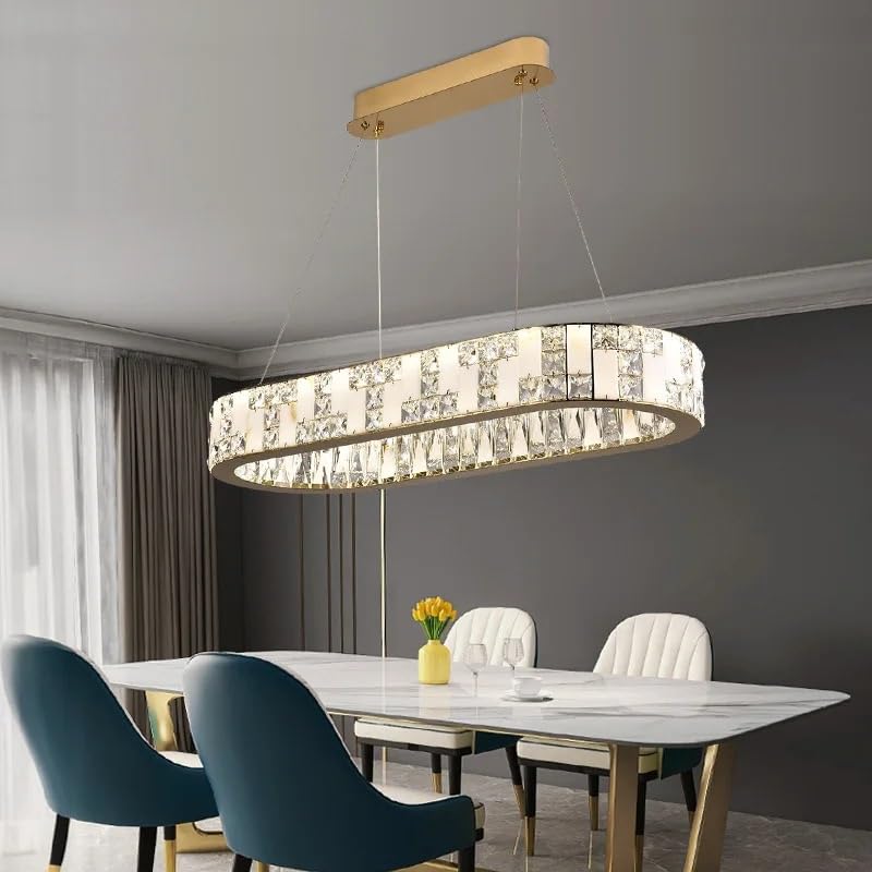 Modern Luxury Led Pendant Light with Snow Flake Print Suitable for Living Room Dining Crystal Lamp(2 Ring,Neutral Light)