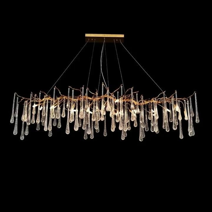 Ceiling Pendant Light, Modern Serip Crystal Tree Branch Chandelier for Living Room Dining Luxury Round Hanging Waterfall Pendant Vila(L125 45 60cm,Warm White)