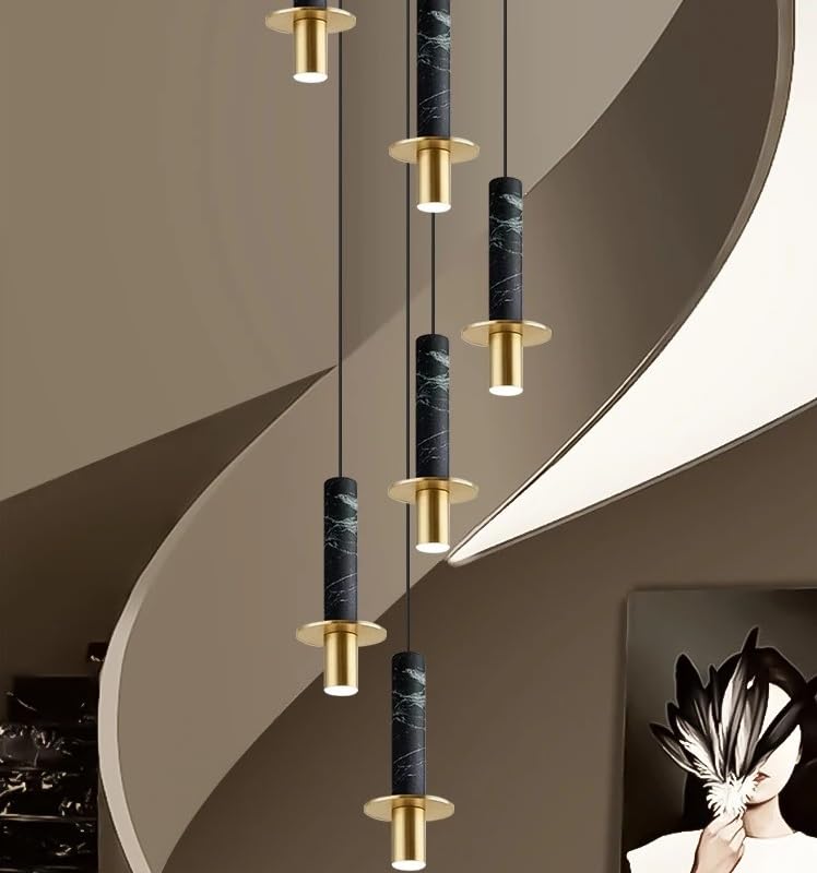 Modern Marble Chandelier Duplex Villa Stair Long Hanging Lamp Luxury Design Living Room Suspension Pendant Lights(15 Heads,Cold White)