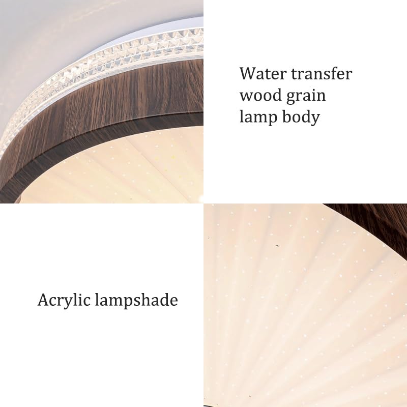 Wrought Iron Round Living Room Acrylic Ceiling Lamps American Retro Bedroom Pleated Light LED Three-Color Dimmable Close to Lights for Study Restaurant Office