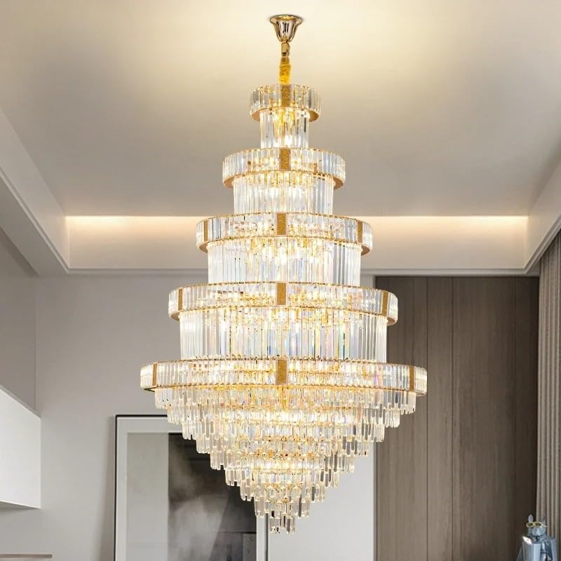 Chandelier Light, Compound Building Chandelier Loft High Ceiling Luxurious and High-end Crystal Lamp Villa Hall Living Room(D120CM H190CM,Neutral Light)